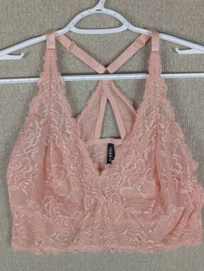 Torrid Pink Floral Lace Racerback Bralette Wireless Plunge Lingerie Plus Size 2